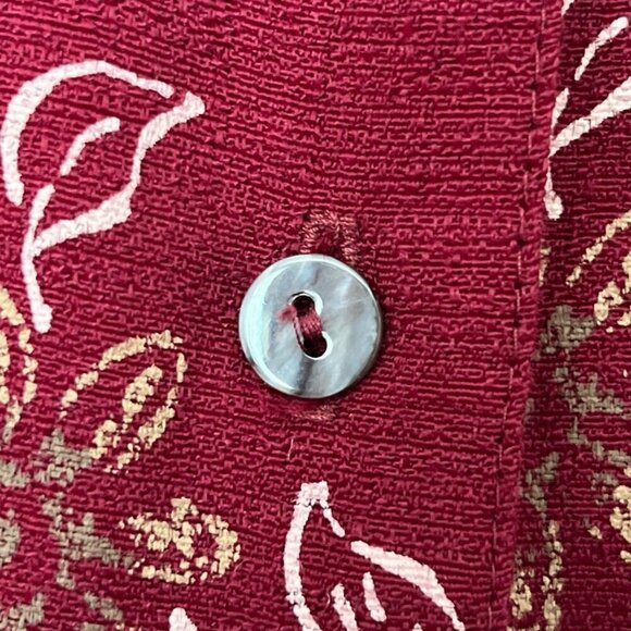 Liz Baker Womens Short Sleeve Button Up Top Sz S Maroon Botanical Island Resort - Picture 6 of 8